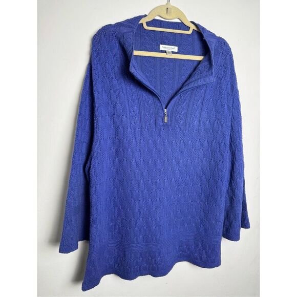 Coldwater Creek Cable Knit Pullover Sweater Zippered Neckline Long Sleeve Blue L - Picture 5 of 15